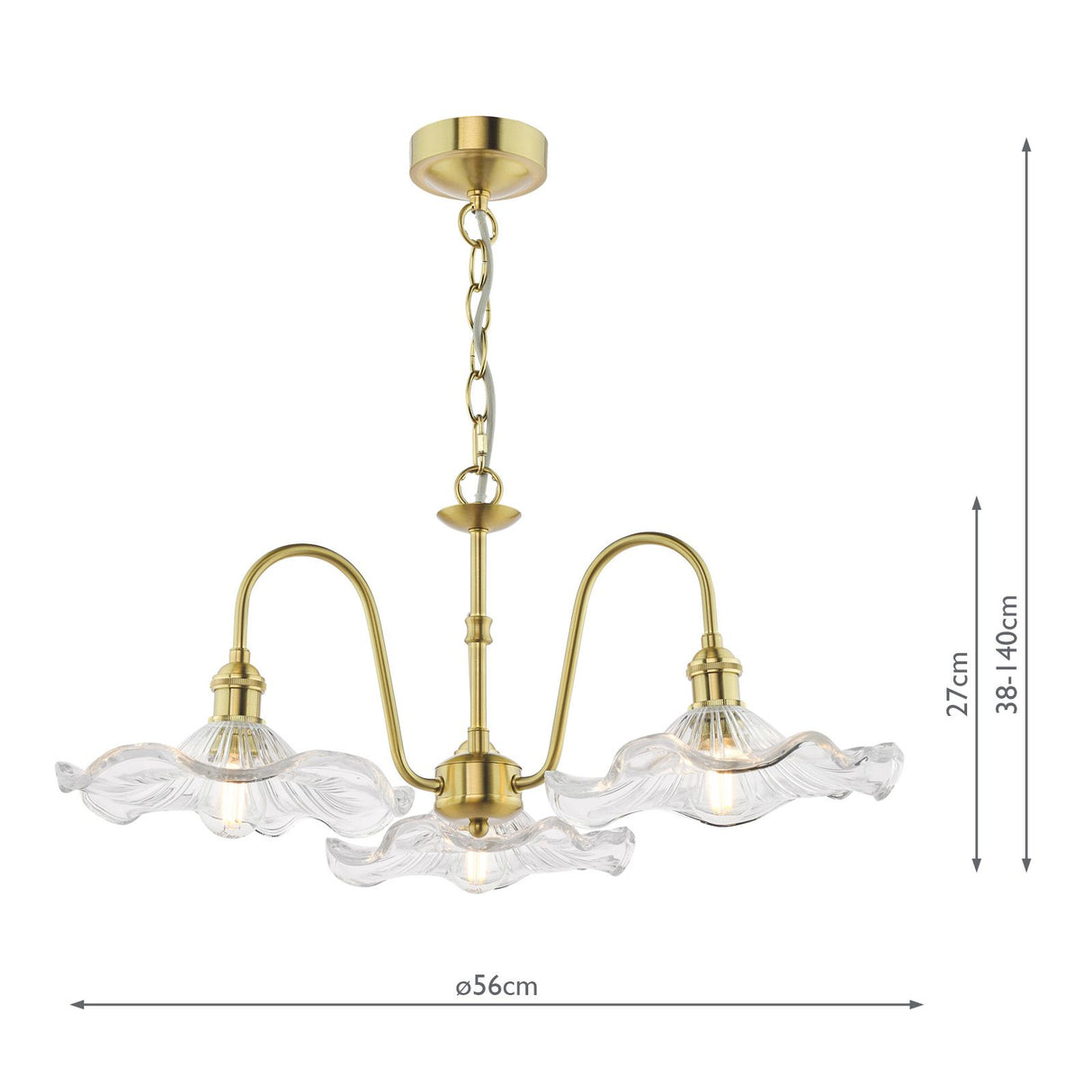 Hadano 3 Light Pendant Natural Brass and Glass