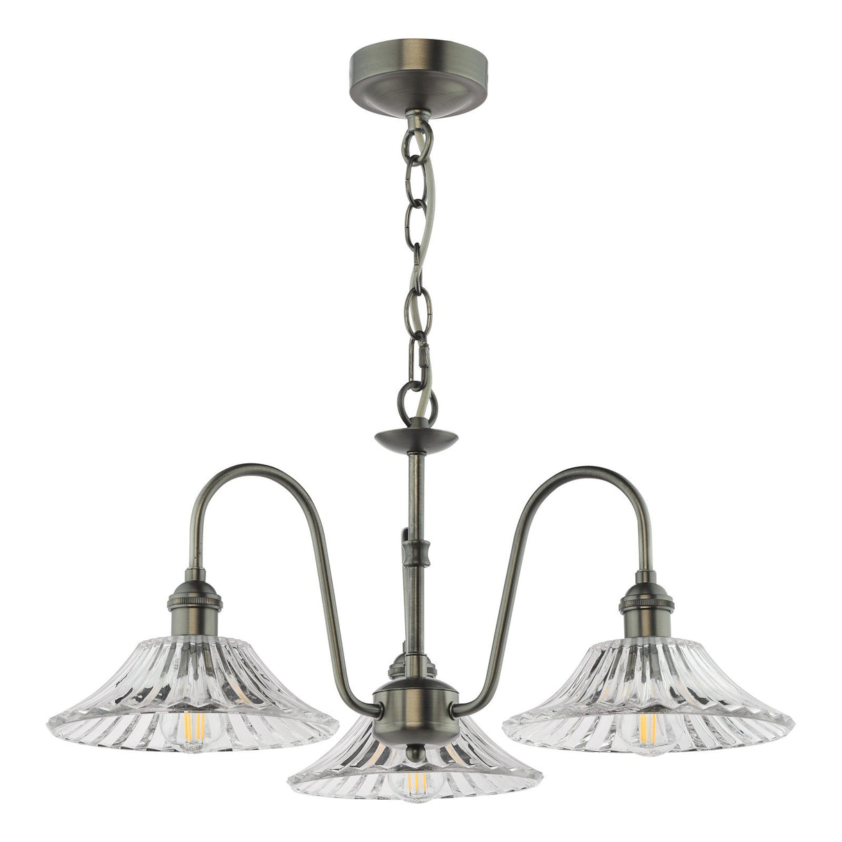 Hadano 3 Light Pendant Antique Chrome and Glass