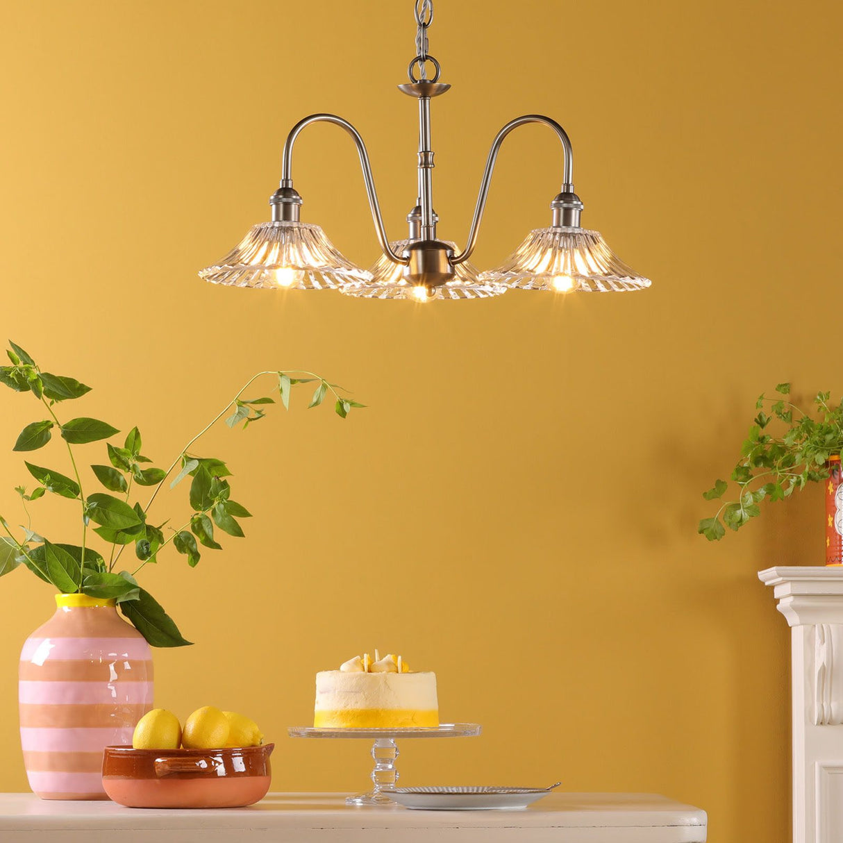 Hadano 3 Light Pendant Antique Chrome and Glass