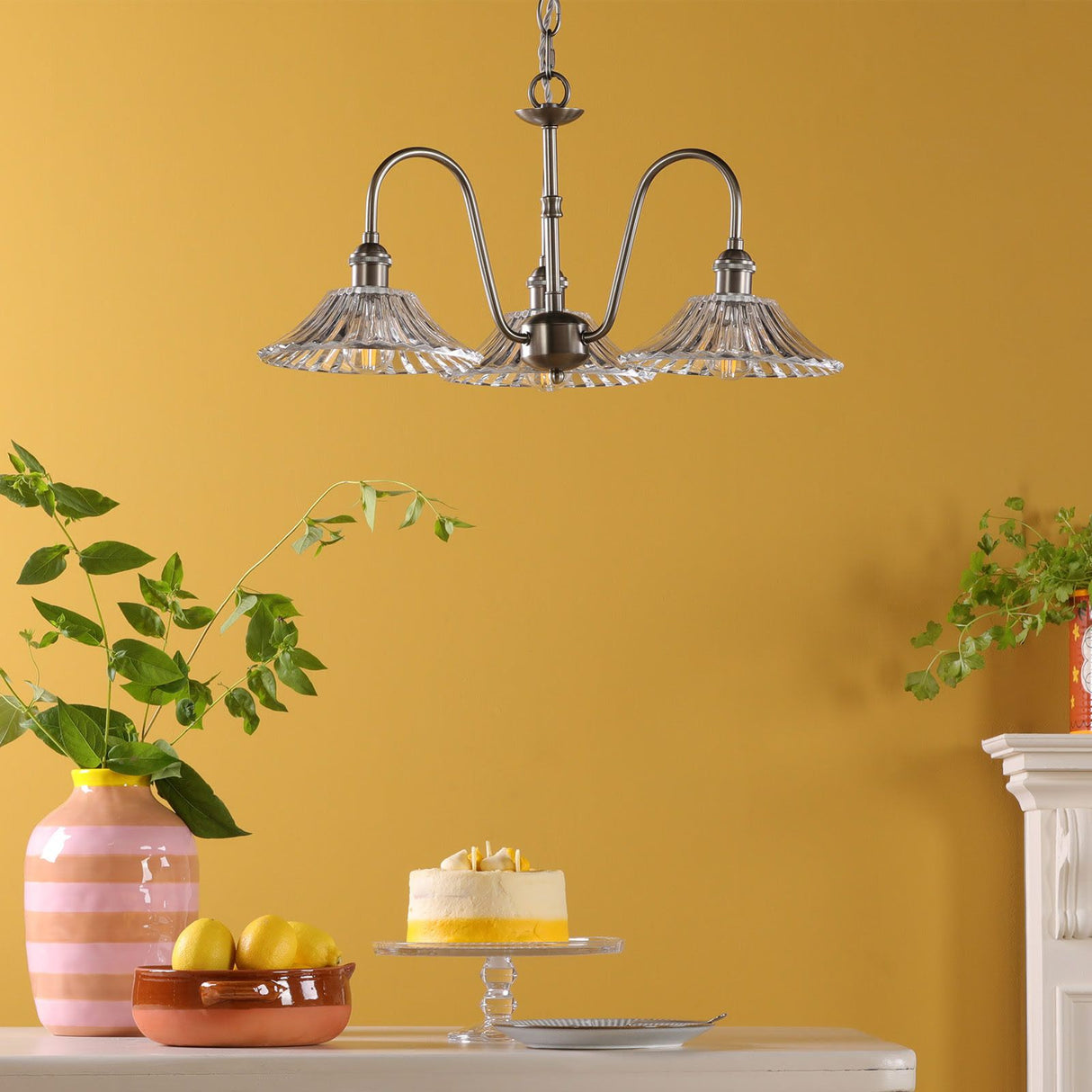 Hadano 3 Light Pendant Antique Chrome and Glass