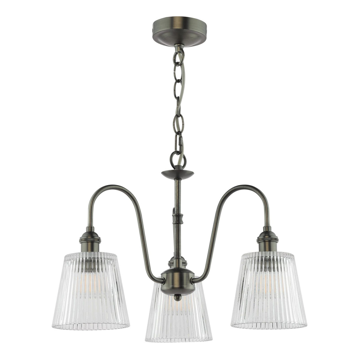 Hadano 3 Light Pendant Antique Chrome and Ribbed Glass