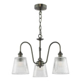 Hadano 3 Light Pendant Antique Chrome and Ribbed Glass