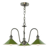 Hadano 3 Light Pendant Antique Chrome and Matt Green