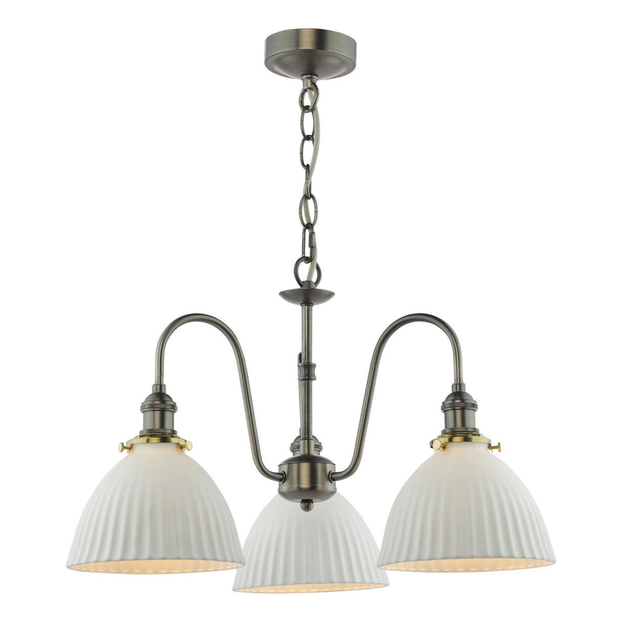 Hadano 3 Light Pendant Antique Chrome and White