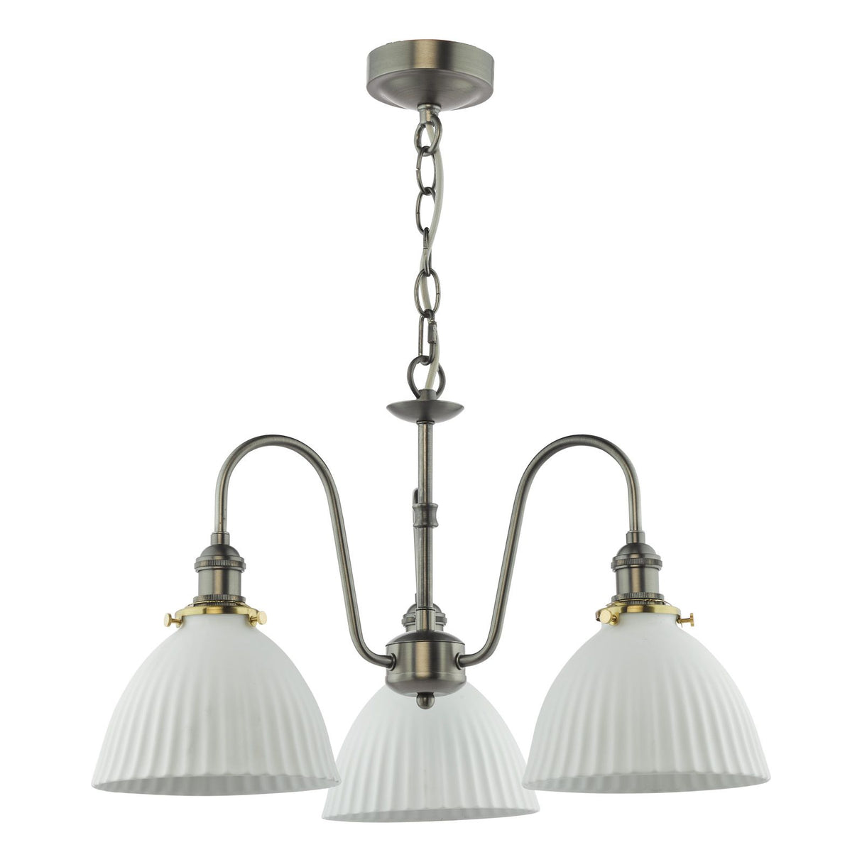 Hadano 3 Light Pendant Antique Chrome and White