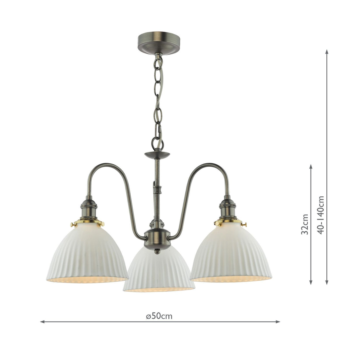 Hadano 3 Light Pendant Antique Chrome and White