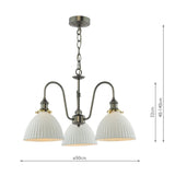 Hadano 3 Light Pendant Antique Chrome and White