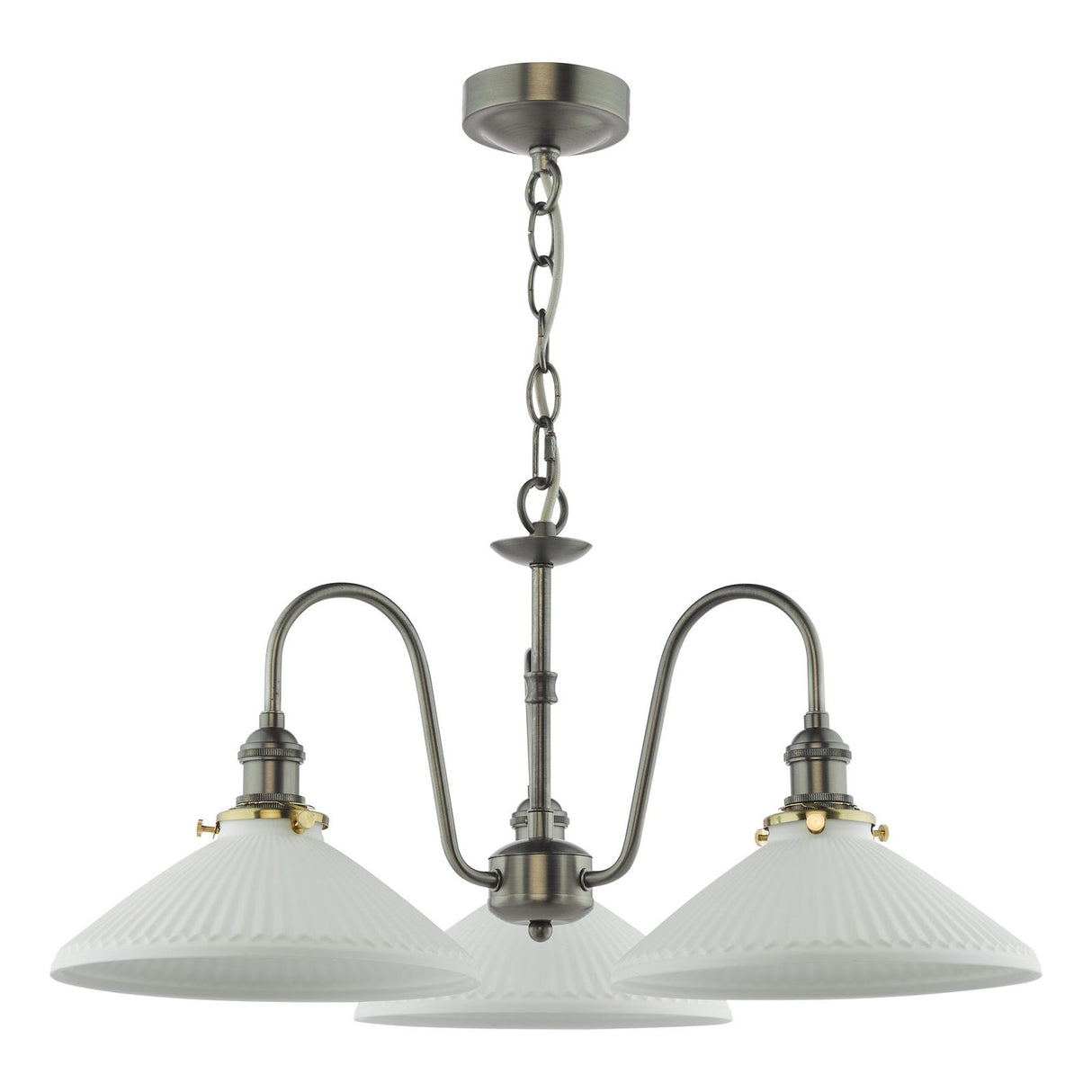 Hadano 3 Light Pendant Antique Chrome and White
