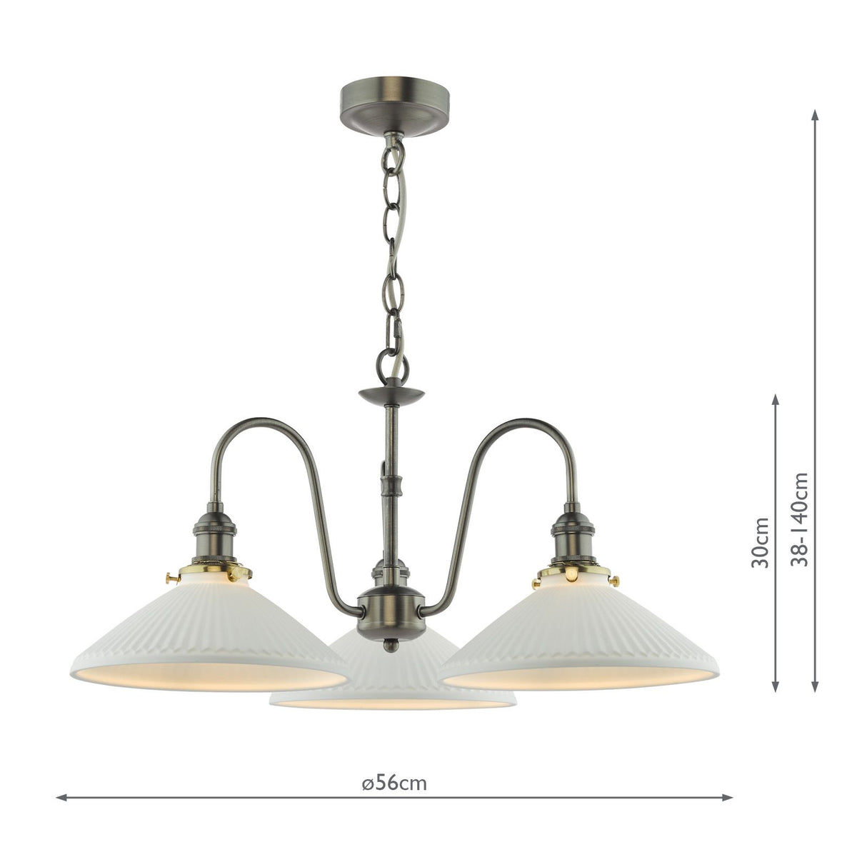Hadano 3 Light Pendant Antique Chrome and White