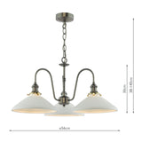 Hadano 3 Light Pendant Antique Chrome and White