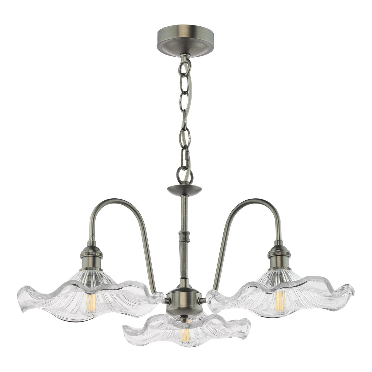 Hadano 3 Light Pendant Antique Chrome and Glass
