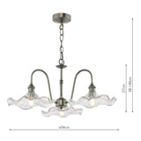 Hadano 3 Light Pendant Antique Chrome and Glass