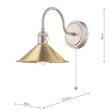 Hadano Wall Light Antique Chrome With Aged Brass Shade