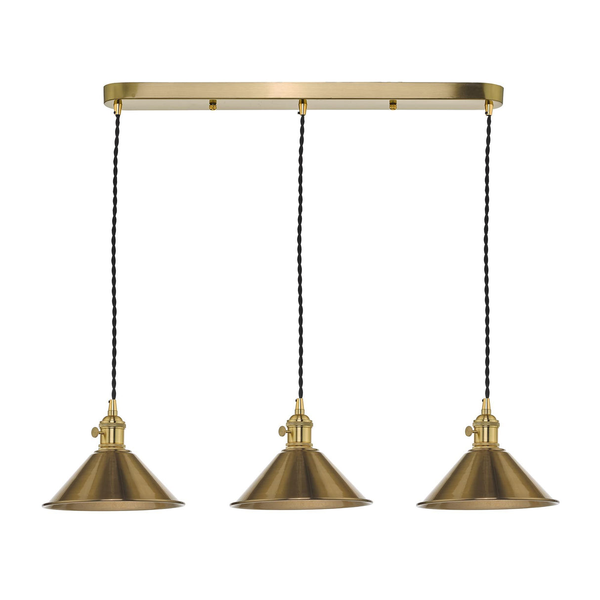 Hadano 3 Light Brass Suspension With Aged Brass Shades