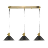 Hadano 3 Light Brass Suspension With Antique Pewter Shades