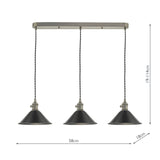 Hadano 3 Light Antique Chrome Suspension With Antique Petwer Shades