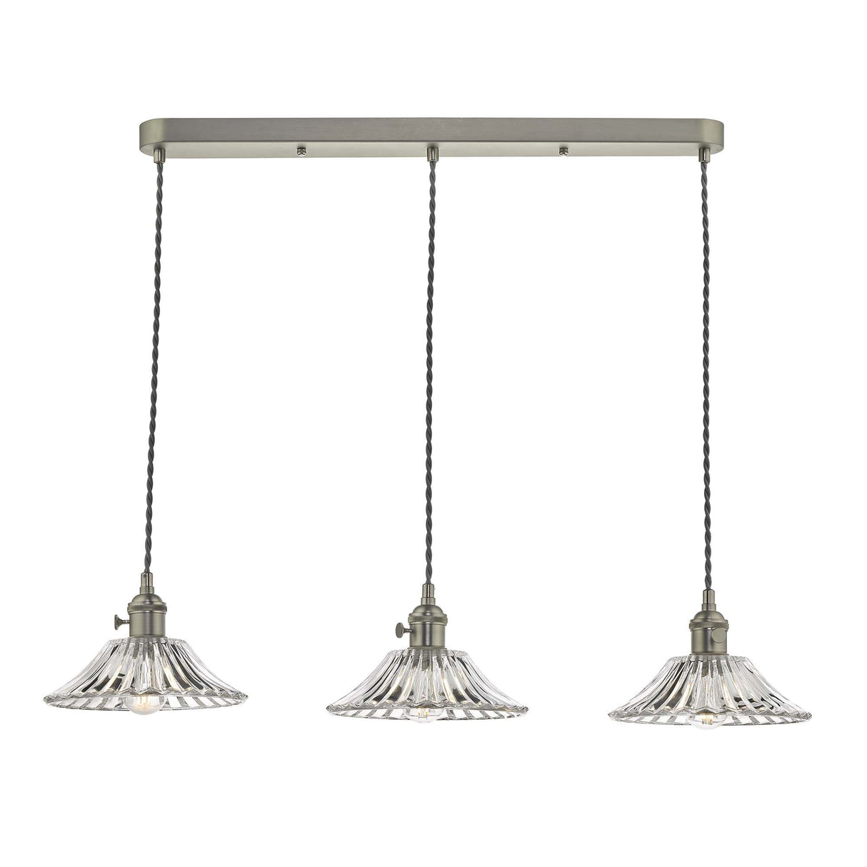 Hadano 3 Light Antique Chrome Suspension With Flared Glass Shades