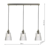 Hadano 3 Light Antique Chrome Suspension With Ribbed Glass Shades