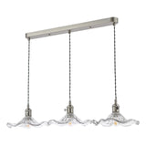 Hadano 3 Light Bar Pendant Antique Chrome and Wavy Glass