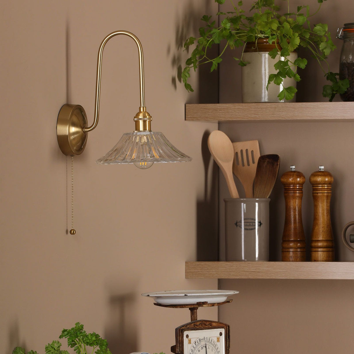 Hadano Wall Light Natural Brass and Glass