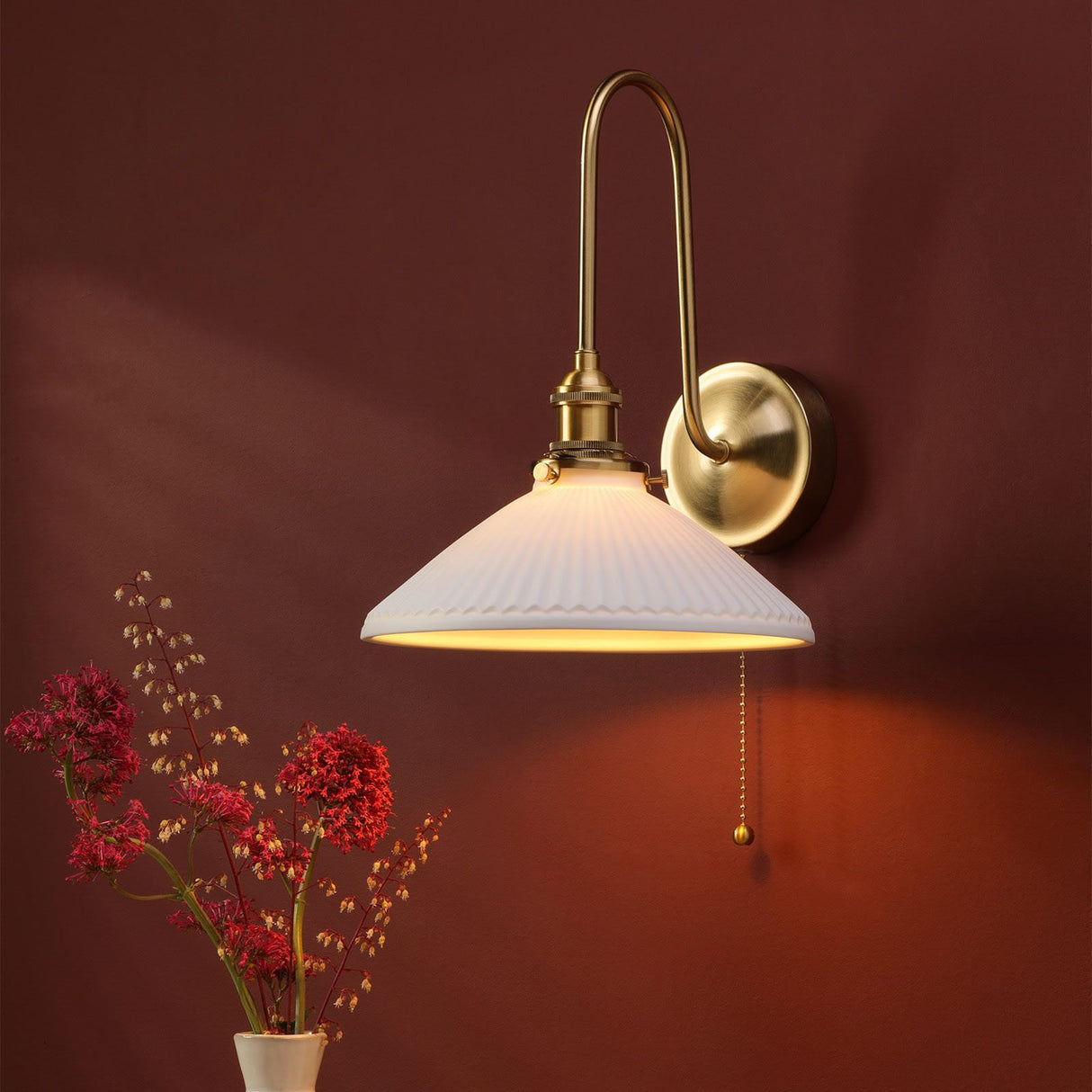 Hadano Wall Light Natural Brass and White