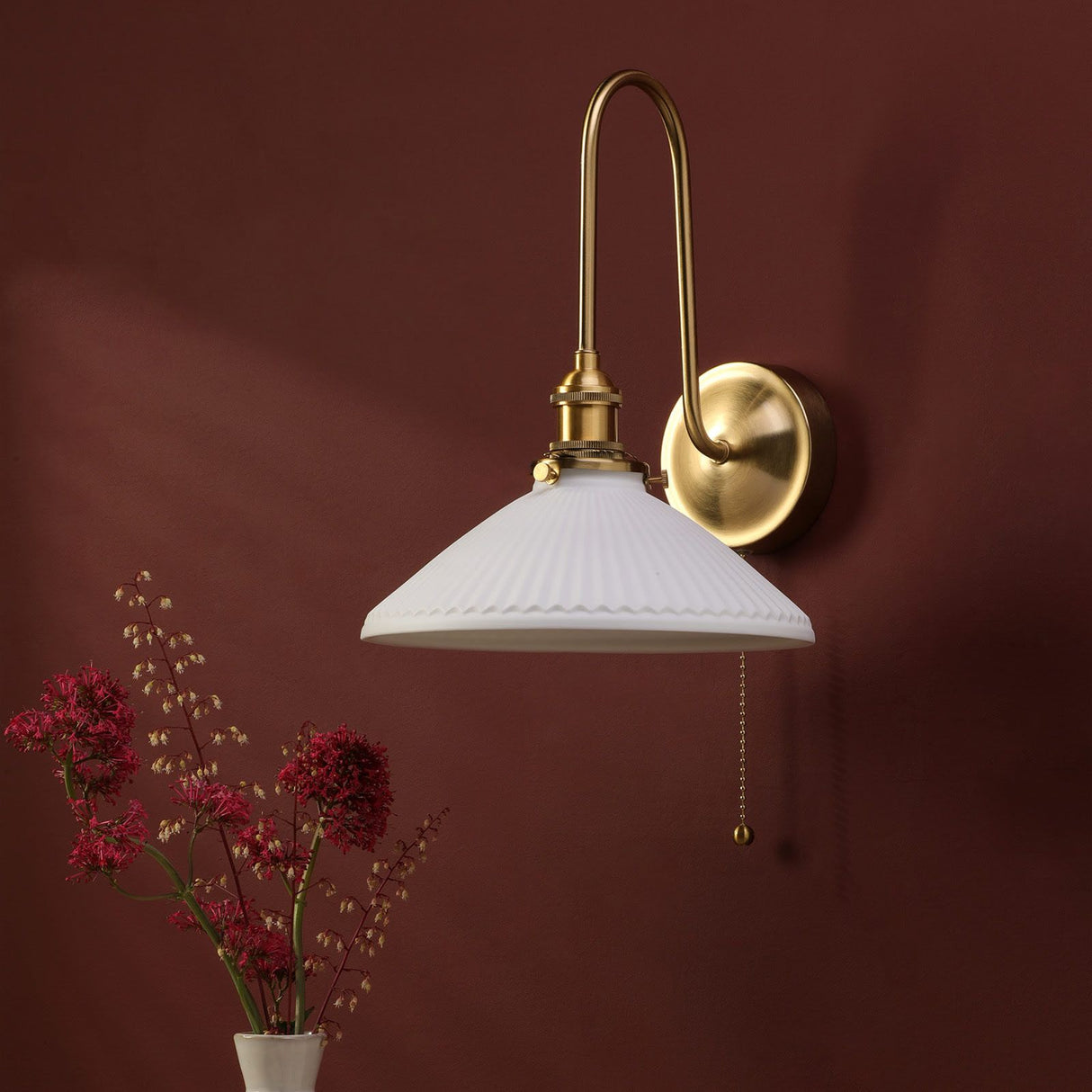 Hadano Wall Light Natural Brass and White