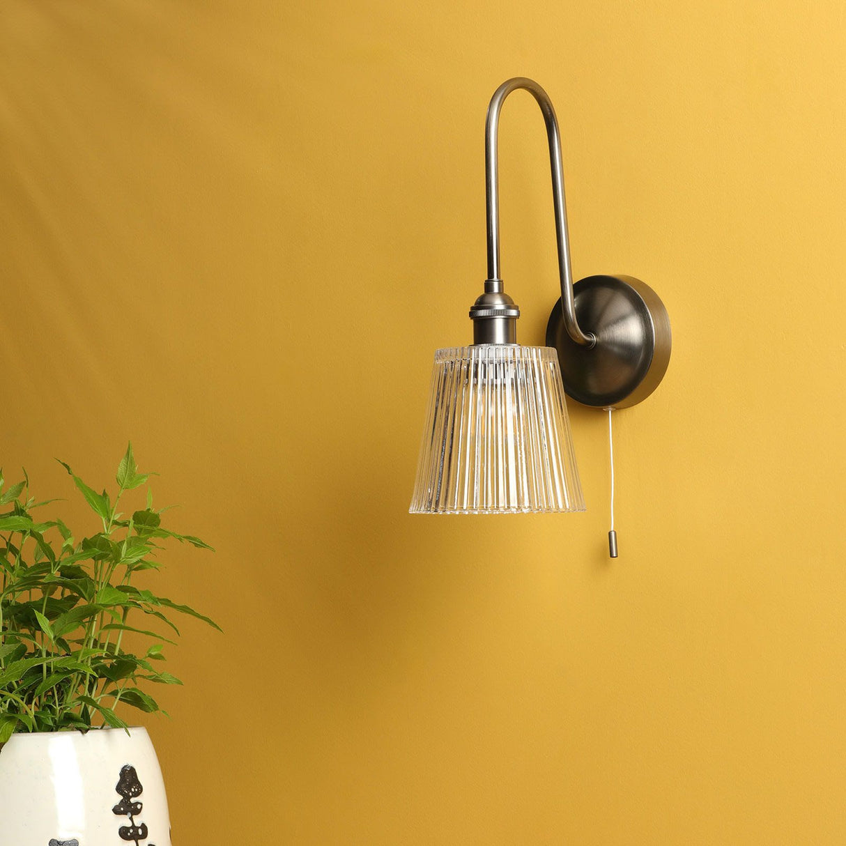 Hadano Wall Light Antique Chrome and Ribbed Glass