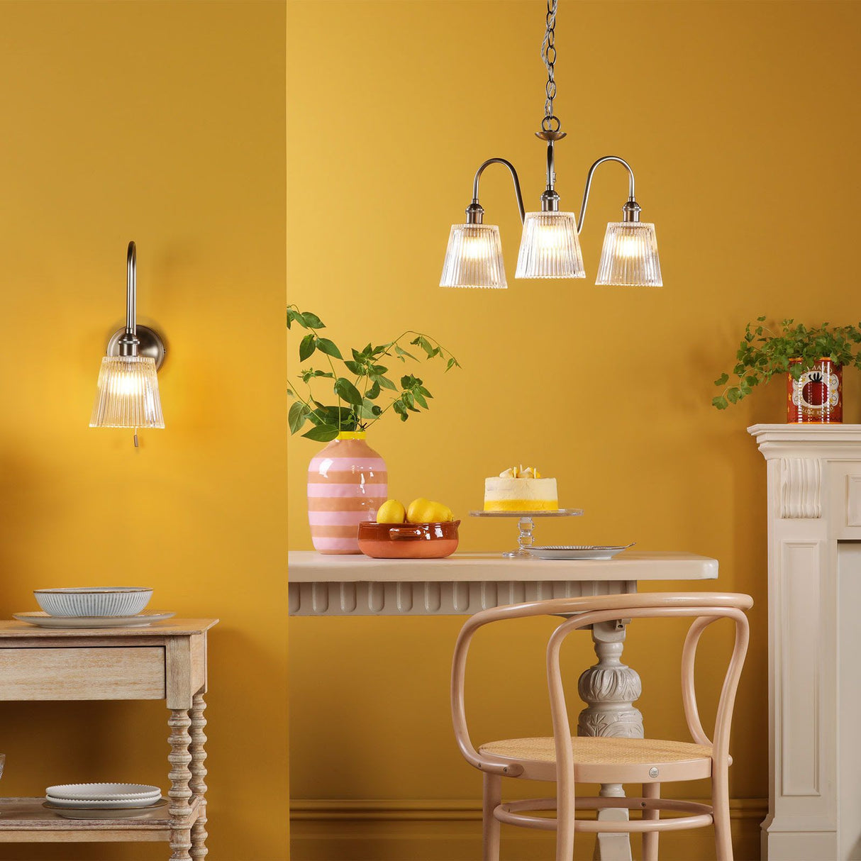 Hadano Wall Light Antique Chrome and Ribbed Glass
