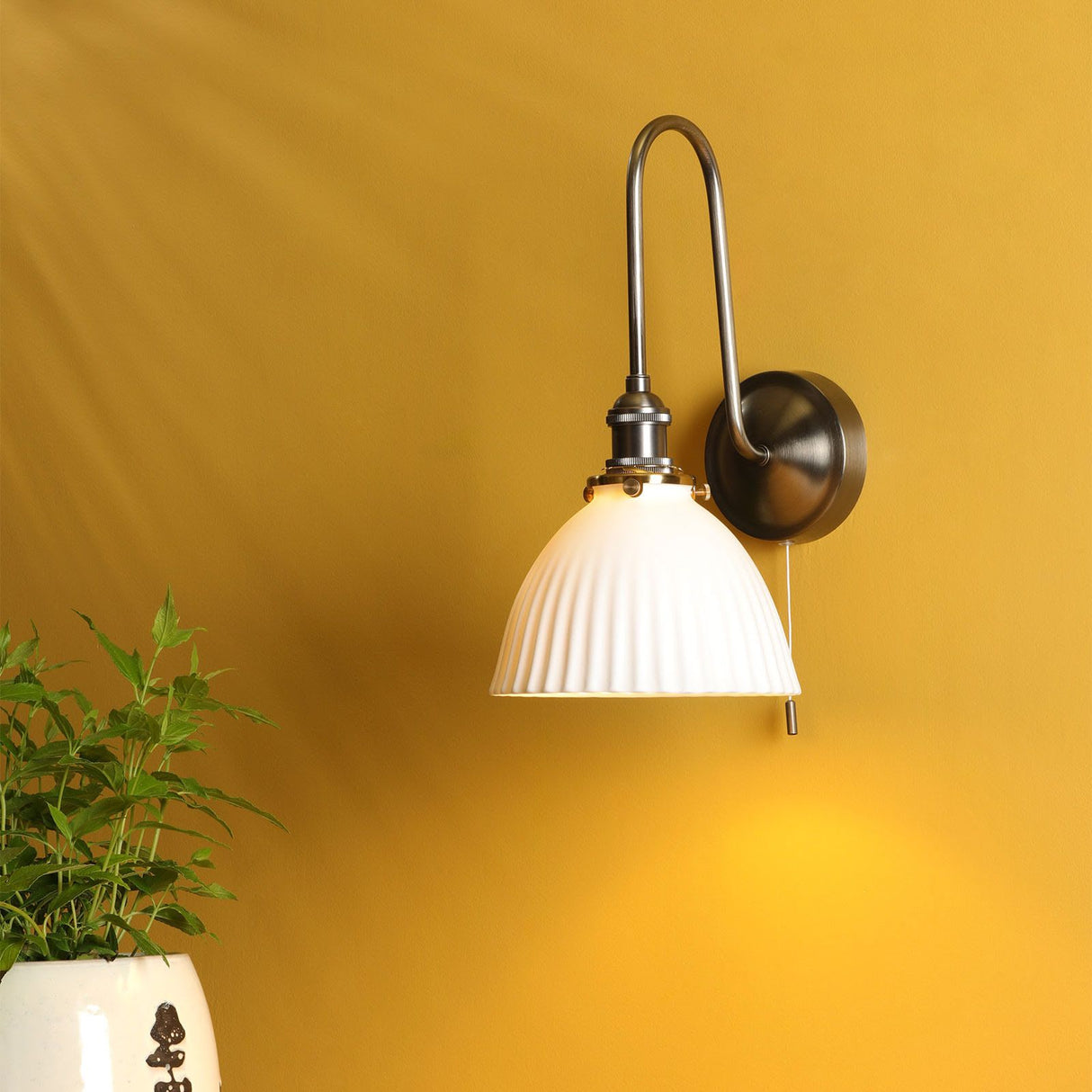 Hadano Wall Light Antique Chrome and White