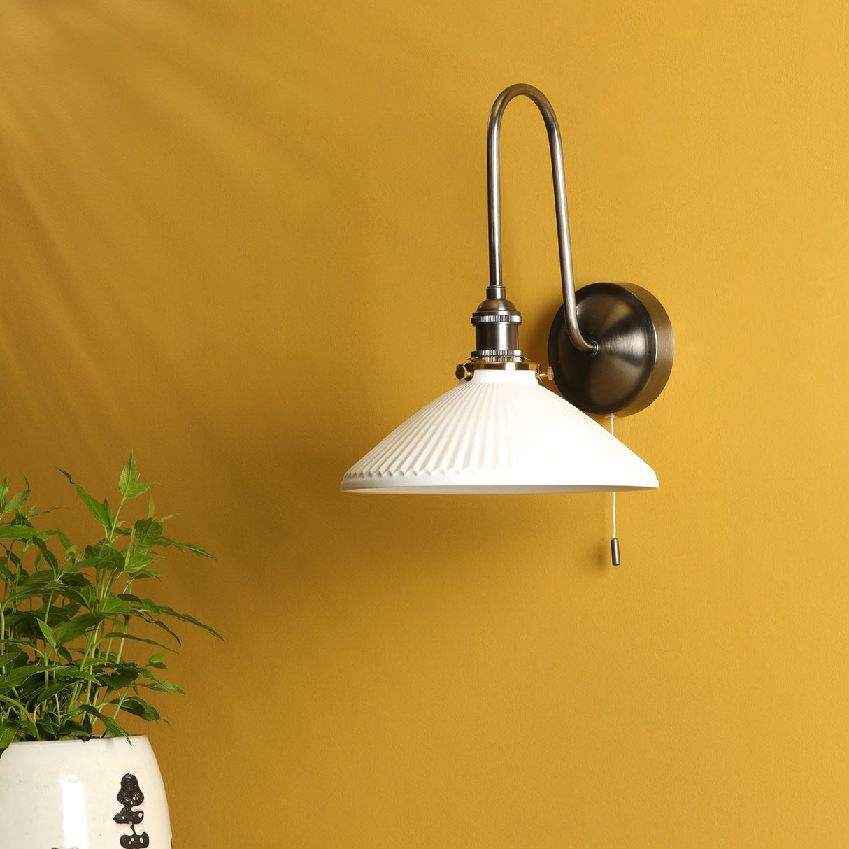 Hadano Wall Light Antique Chrome and White