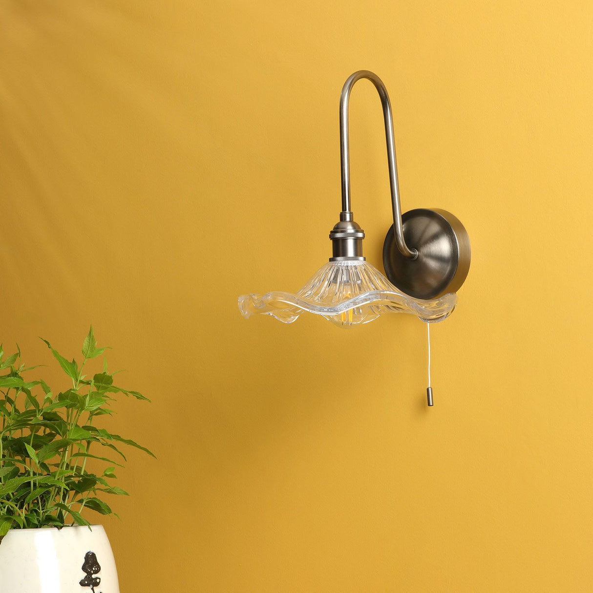 Hadano Wall Light Antique Chrome and Glass