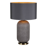 Helicon Table Lamp Grey Ribbed Glass and Antique Brass With Shade