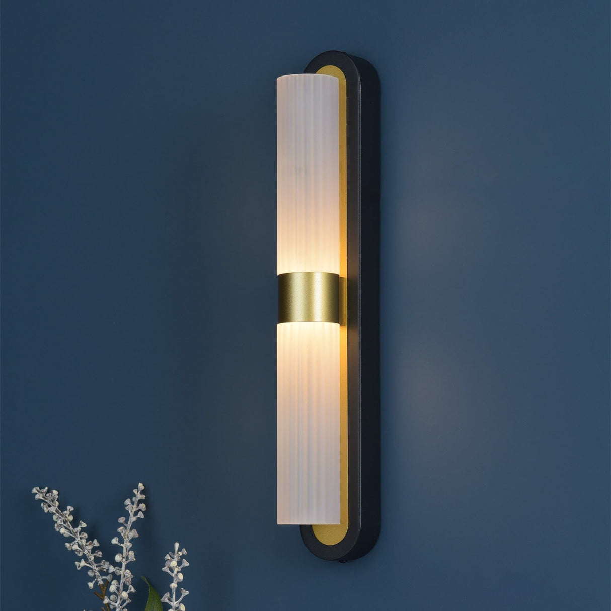 Hessel 2 Light Wall Light Matt Black and Satin Gold LED