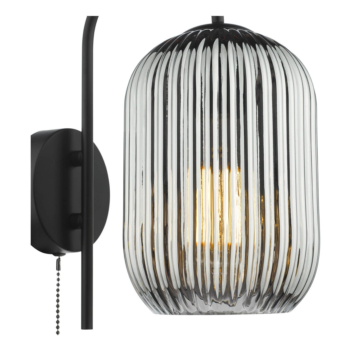 Idra Wall Light Matt Black and Smoked Ribbed Glass