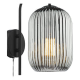 Idra Wall Light Matt Black and Smoked Ribbed Glass