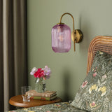 Idra Wall Light Aged Bronze and Pink Ribbed Glass