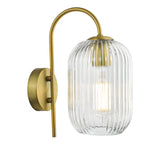 Idra Wall Light Aged Bronze and Pink Ribbed Glass