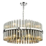 Imani 16 Light Pendant Polished Chrome and Smoked Ribbed Glass