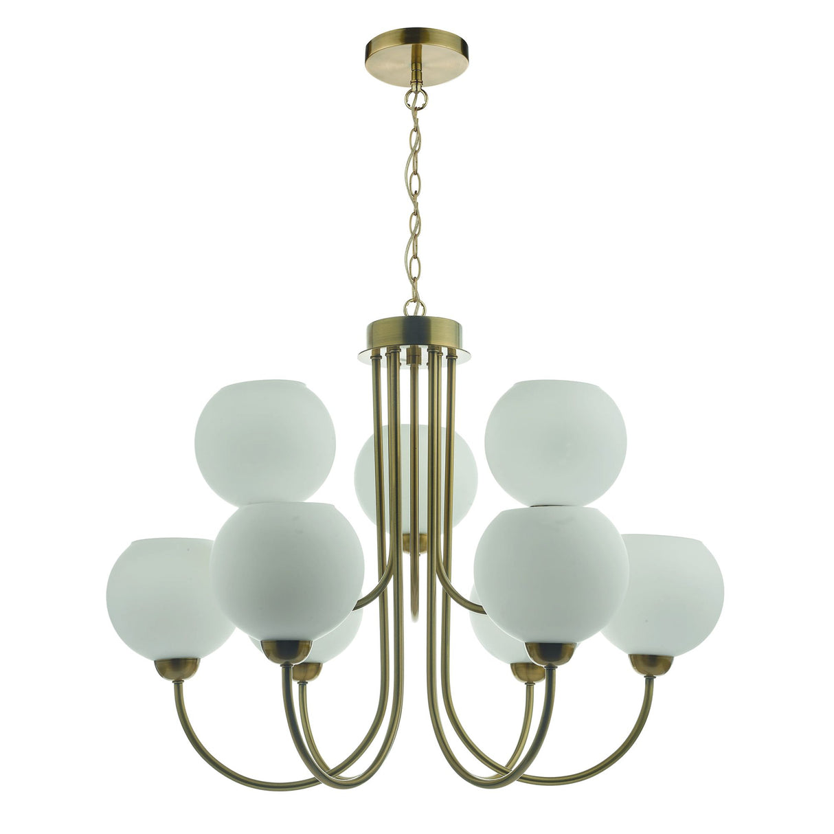 Indra 9 Light Pendant Natural Brass and Opal Glass