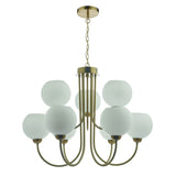 Indra 9 Light Pendant Natural Brass and Opal Glass
