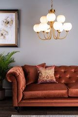 Indra 9 Light Pendant Natural Brass and Opal Glass