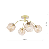 Izzy 4 Light Semi-Flush Matt Gold With Organic Amber Glass