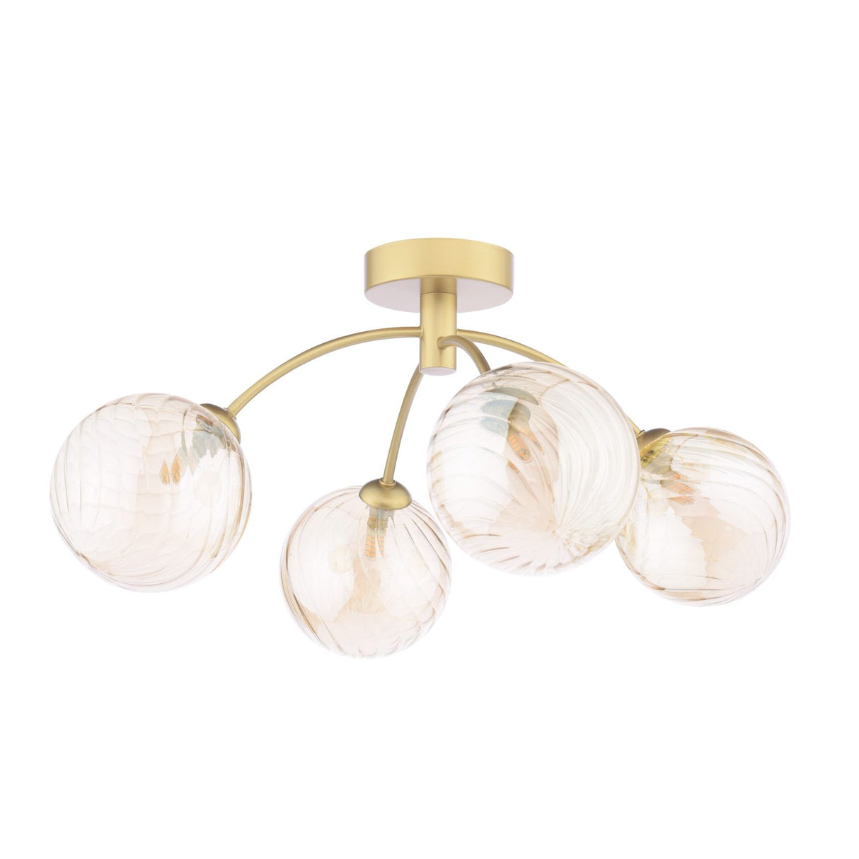 Izzy 4 Light Semi-Flush Matt Gold With Twisted Amber Glass