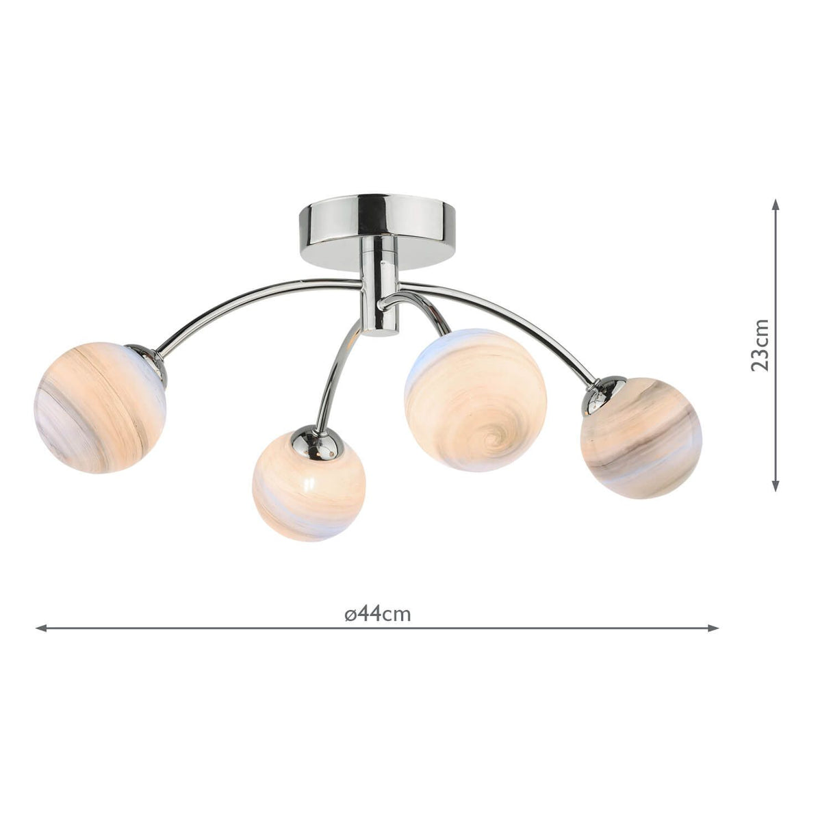 Izzy 4 Light Semi Flush Polished Chrome With Planet Style Glass