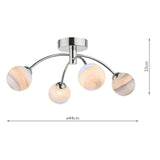 Izzy 4 Light Semi Flush Polished Chrome With Planet Style Glass