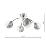 Izzy 4 Light Semi Flush Polished Chrome With Smoked/Clear Ribbed Glass