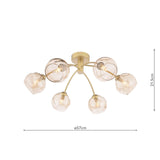 Izzy 6 Light Semi-Flush Matt Gold With Organic Amber Glass