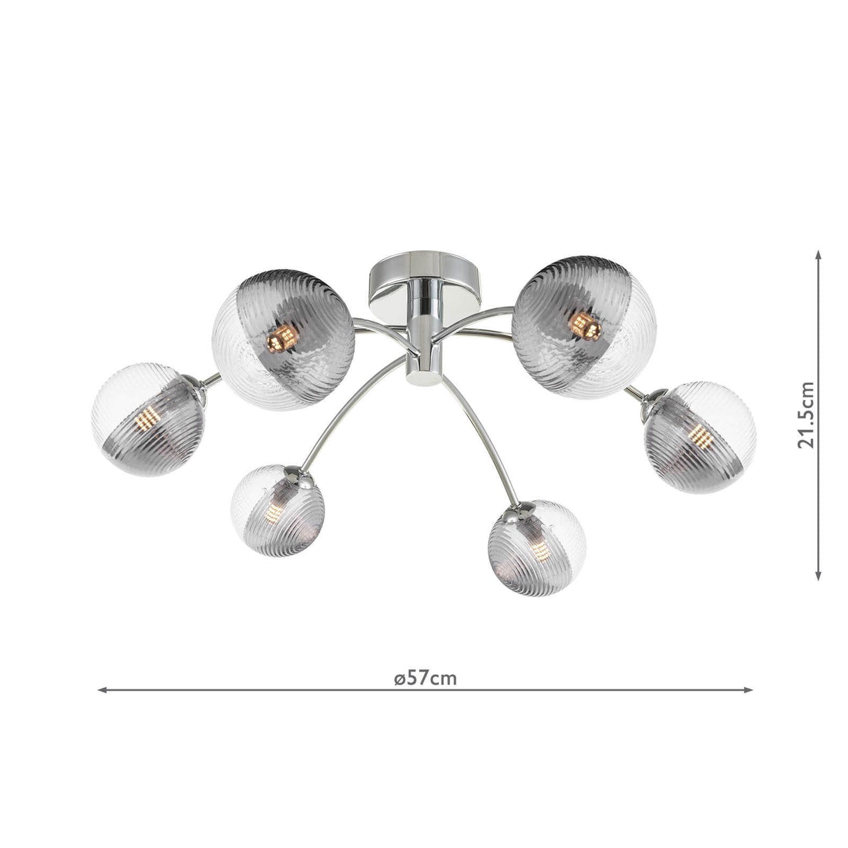 Izzy 6lt Semi Flush Polished Chrome With Smoked/Clear Ribbed Glass