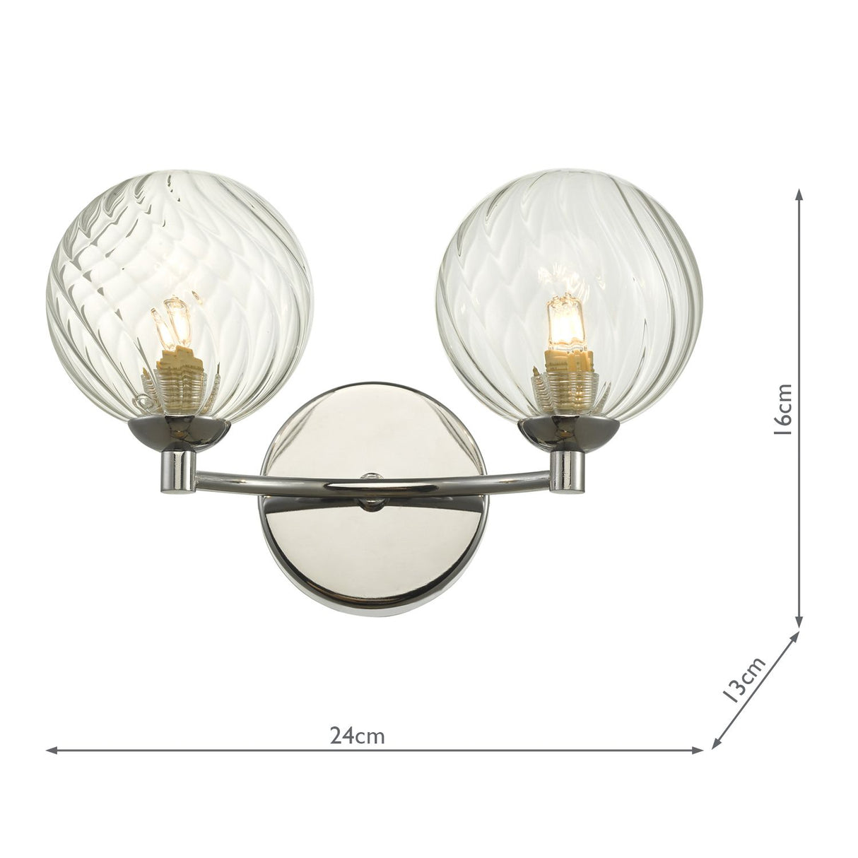 Izzy 2 Light Wall Light Polished Chrome With Twisted Glass
