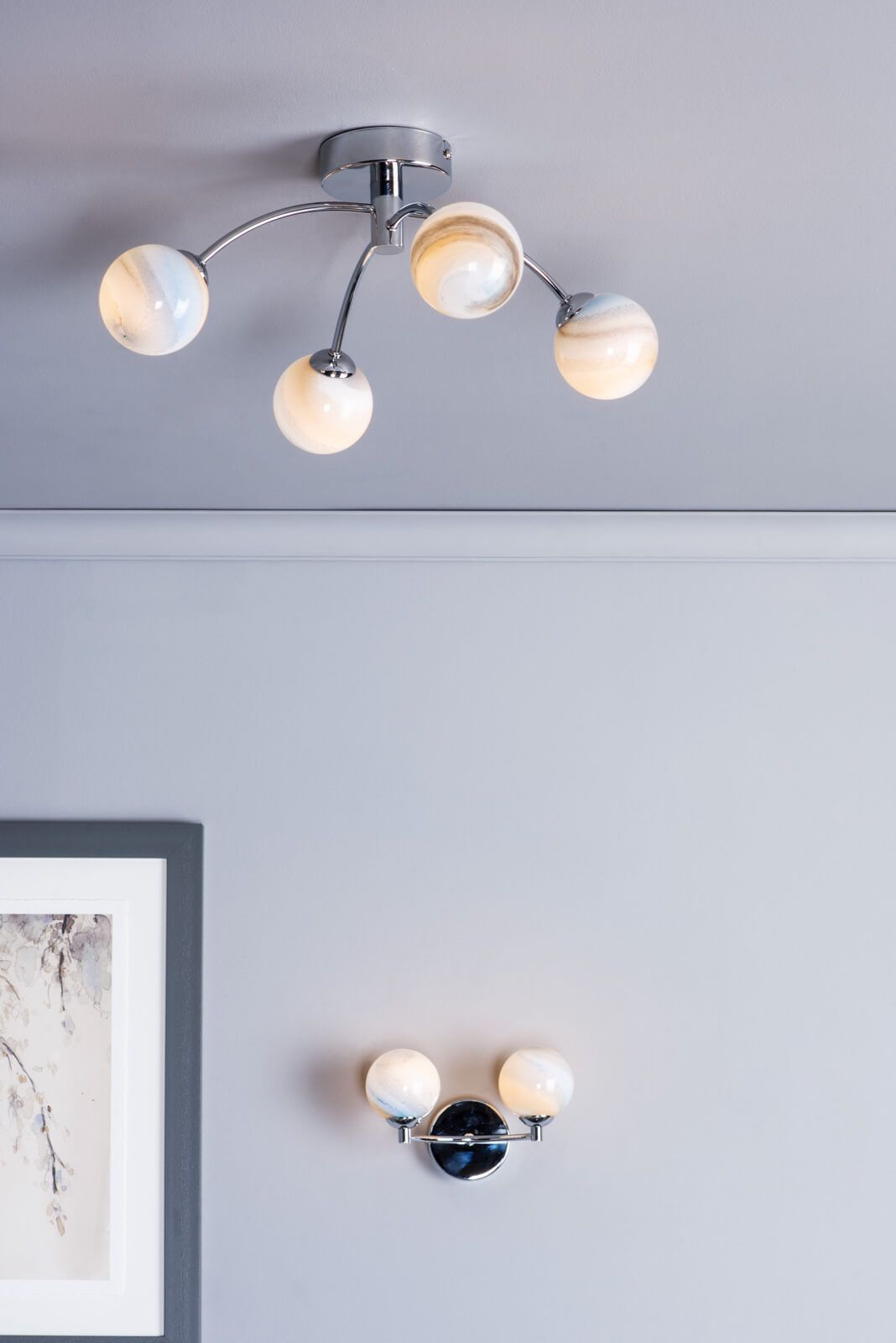 Izzy 2 Light Wall Light Polished Chrome With Planet Style Glass